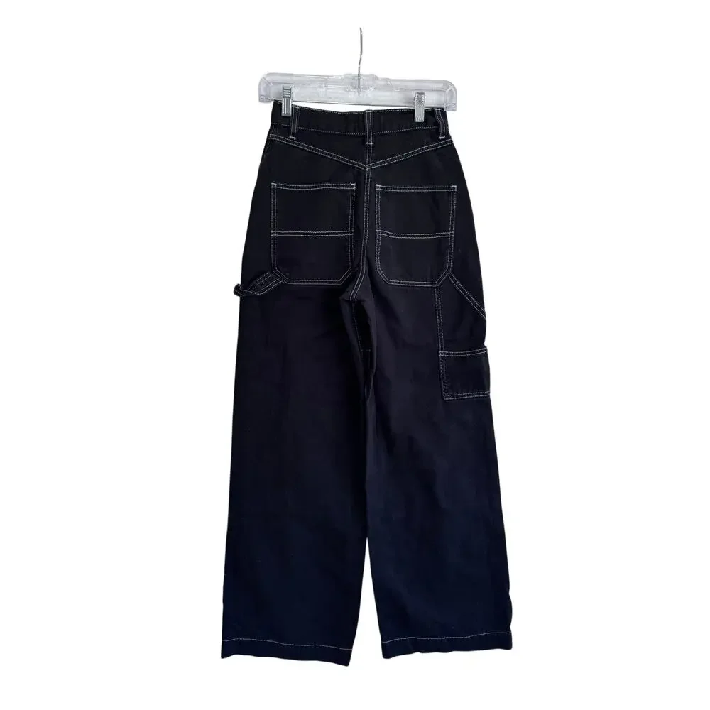 Topshop Wide Leg Utility Carpenter Pants Black Contrast Stitch High Rise punk - Picture 3 of 6